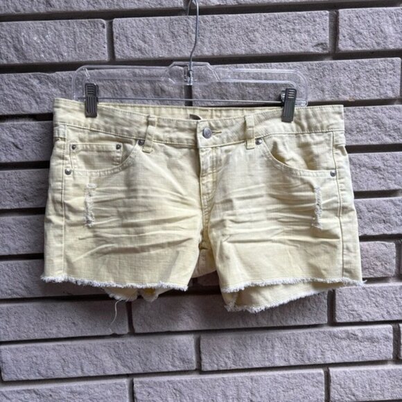 Mango Jean Shorts Distressed Yellow Sz 8 - Picture 1 of 7